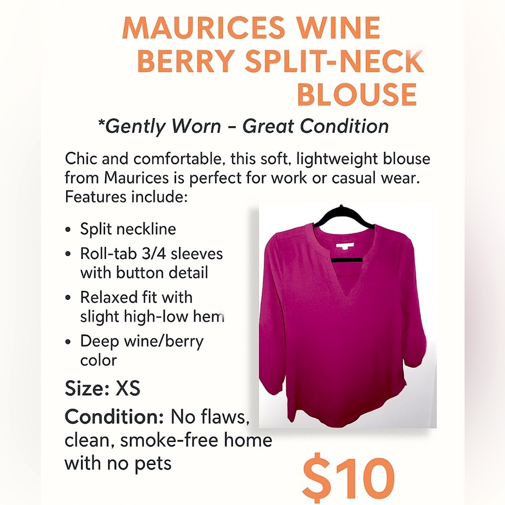 Maurices Deep Berry Split-Neck Top